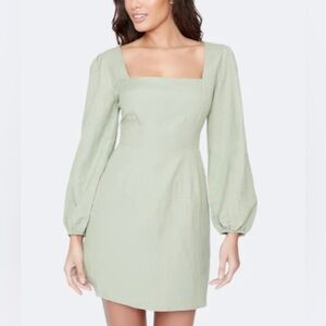 Lost + Wander Sage Green Emilia Mini Dress Linen Blend Sz L